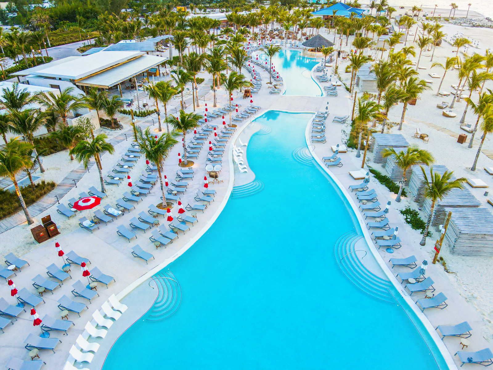 Bimini Beach Club aerial pool and beach view.