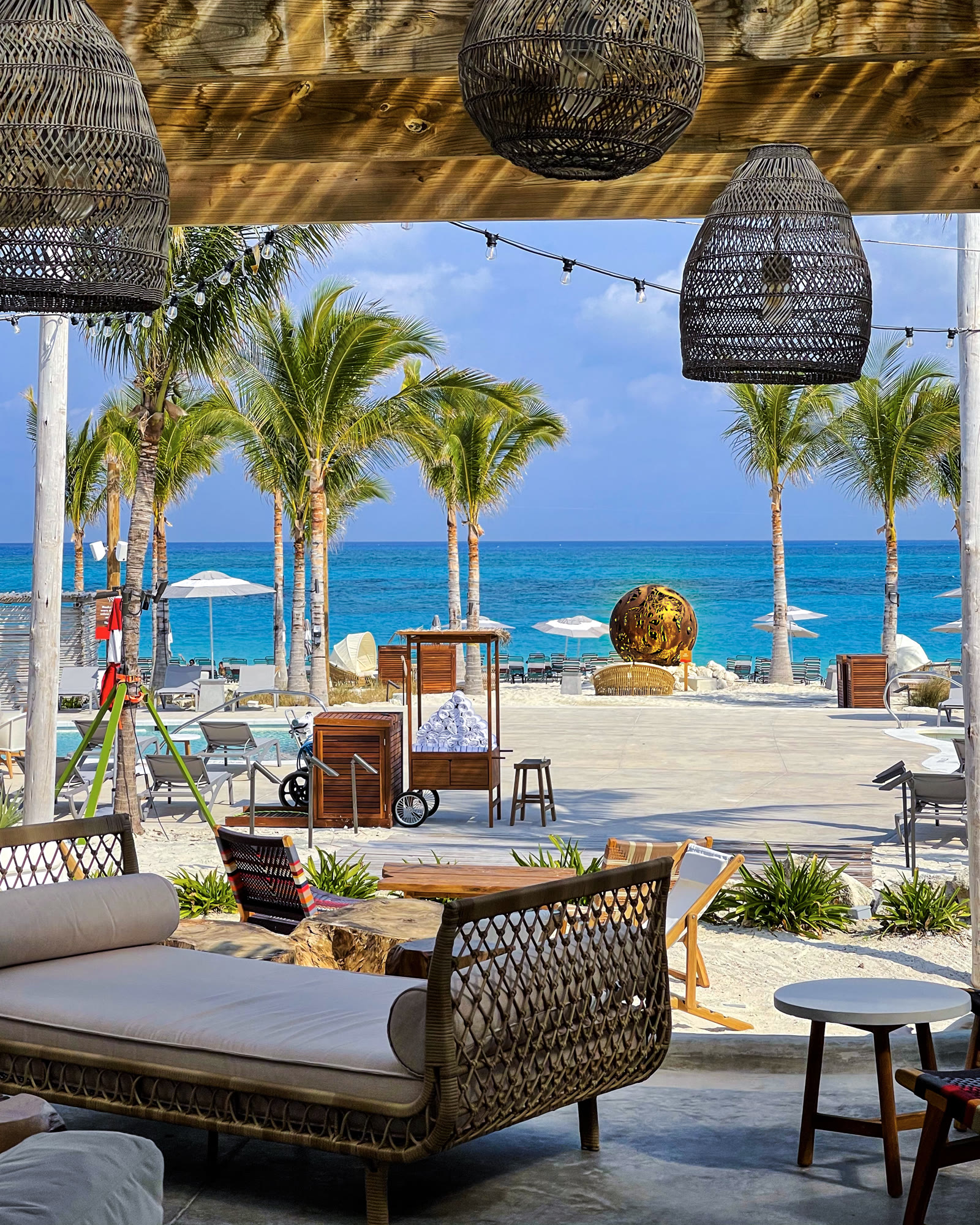 Bimini Beach Club entrance lounge opening to the sea.