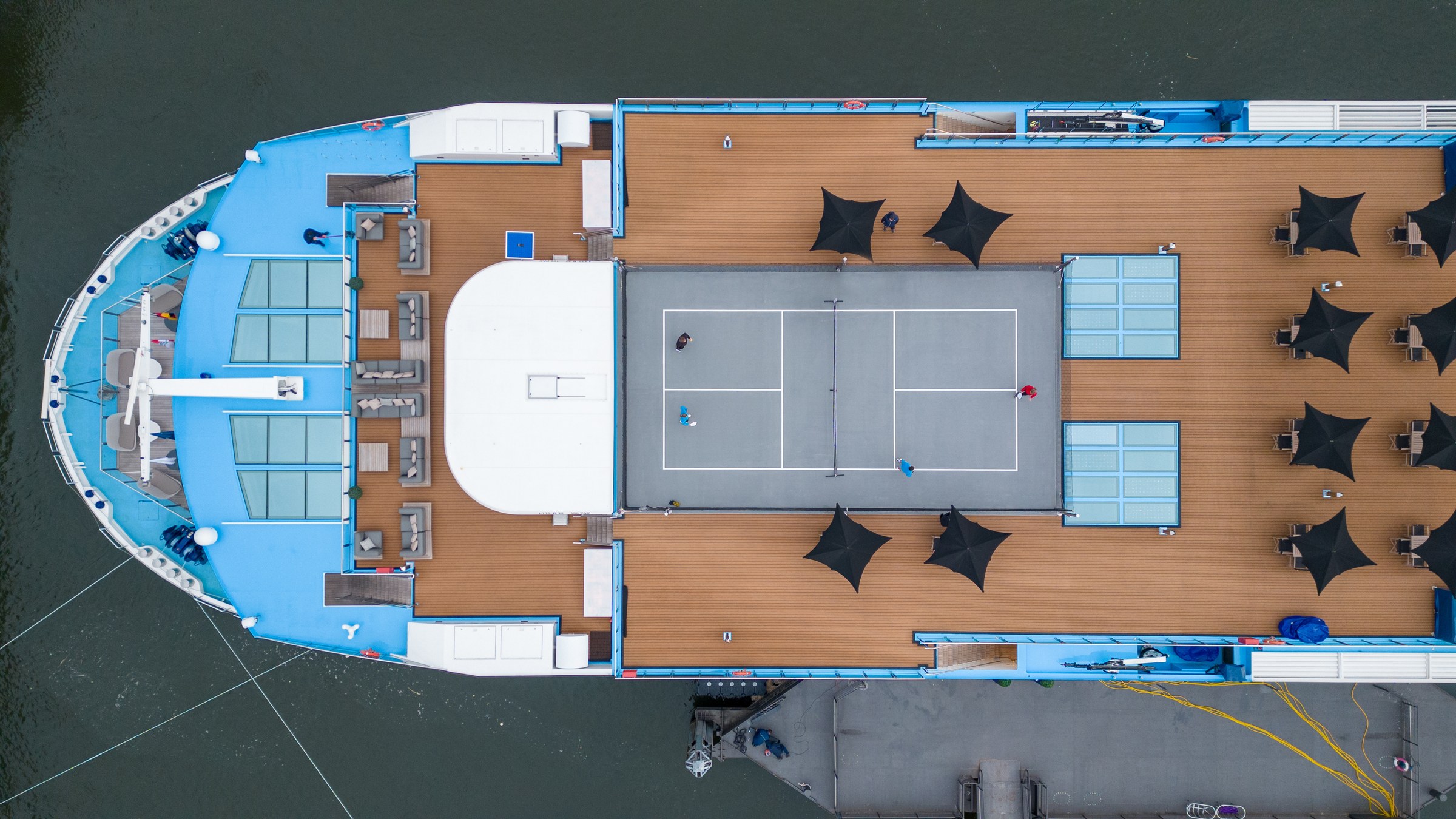 AmaMagna Sun Deck pickleball court from above