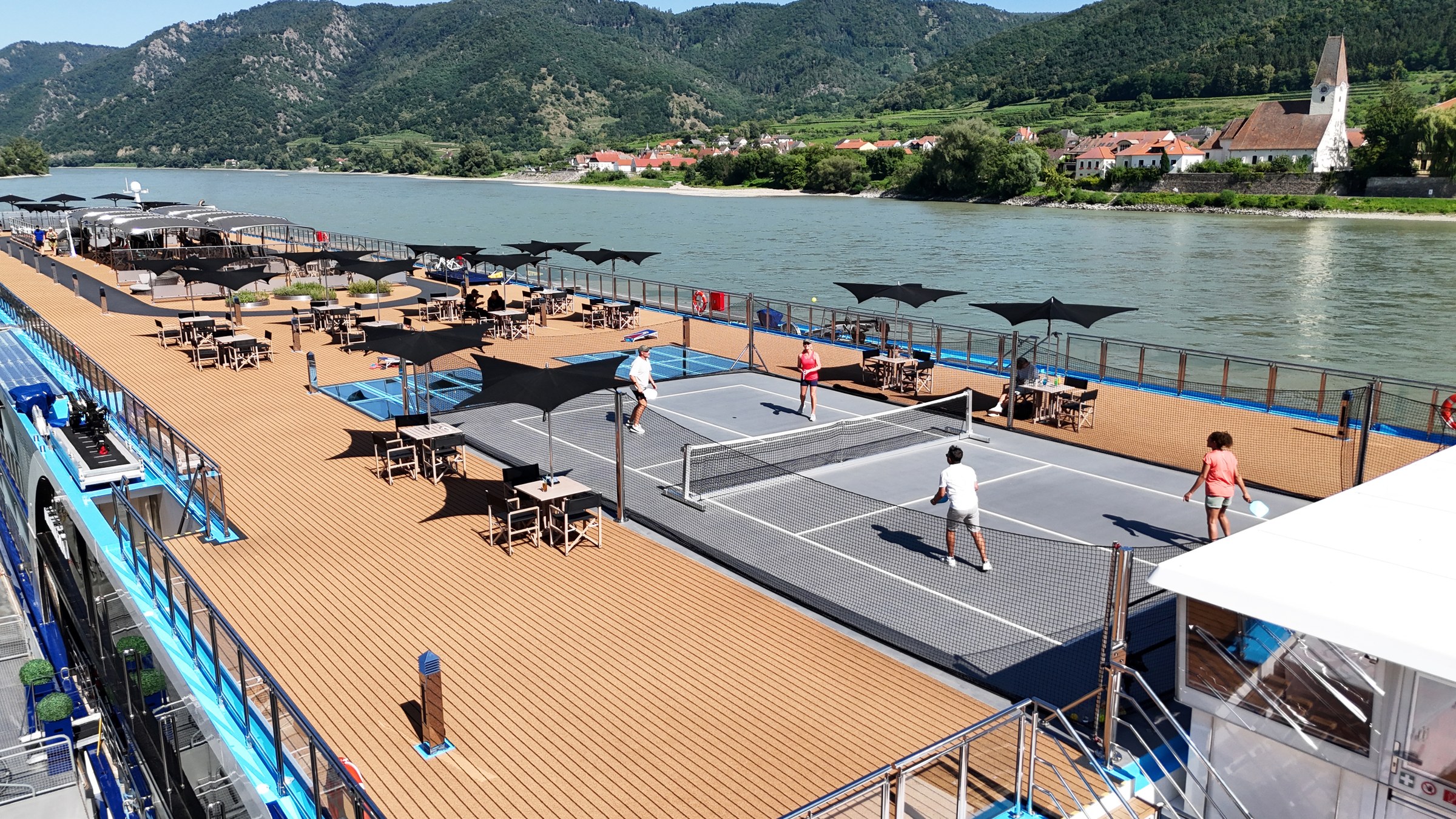 AmaMagna Sun Deck pickleball court on the Danube