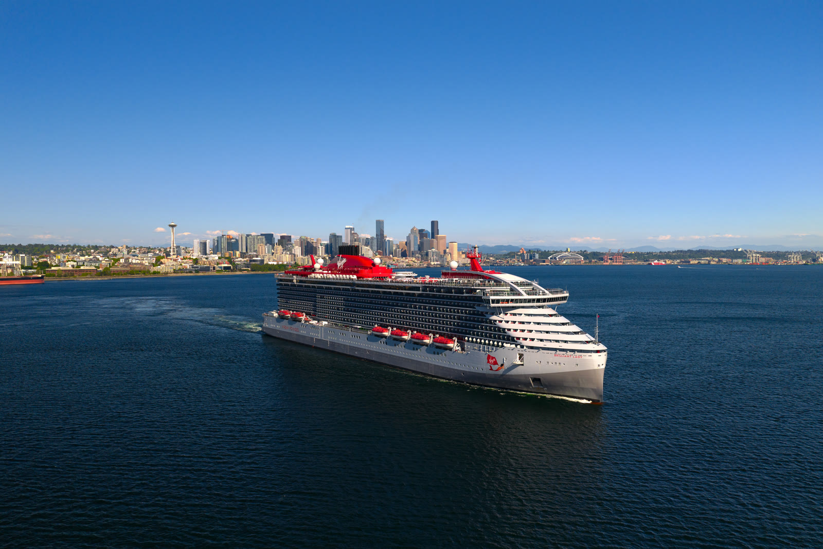Brilliant Lady drone exterior near Seattle, sunny Alaska sailing season