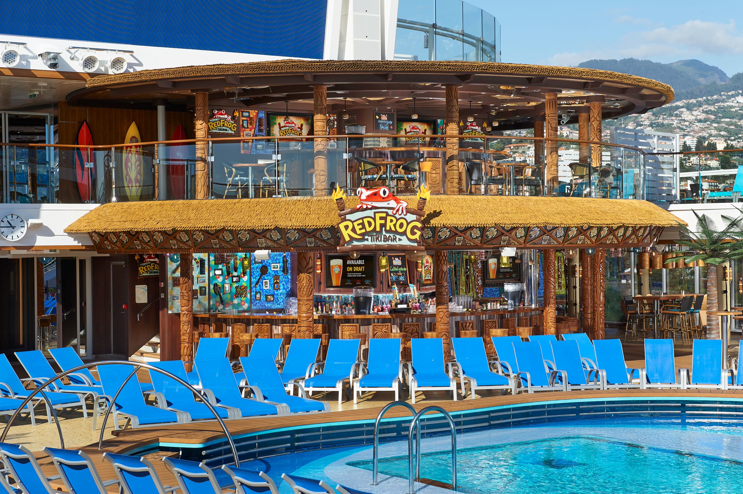 Sunny RedFrog Tiki Bar and pool deck aboard Carnival Celebration