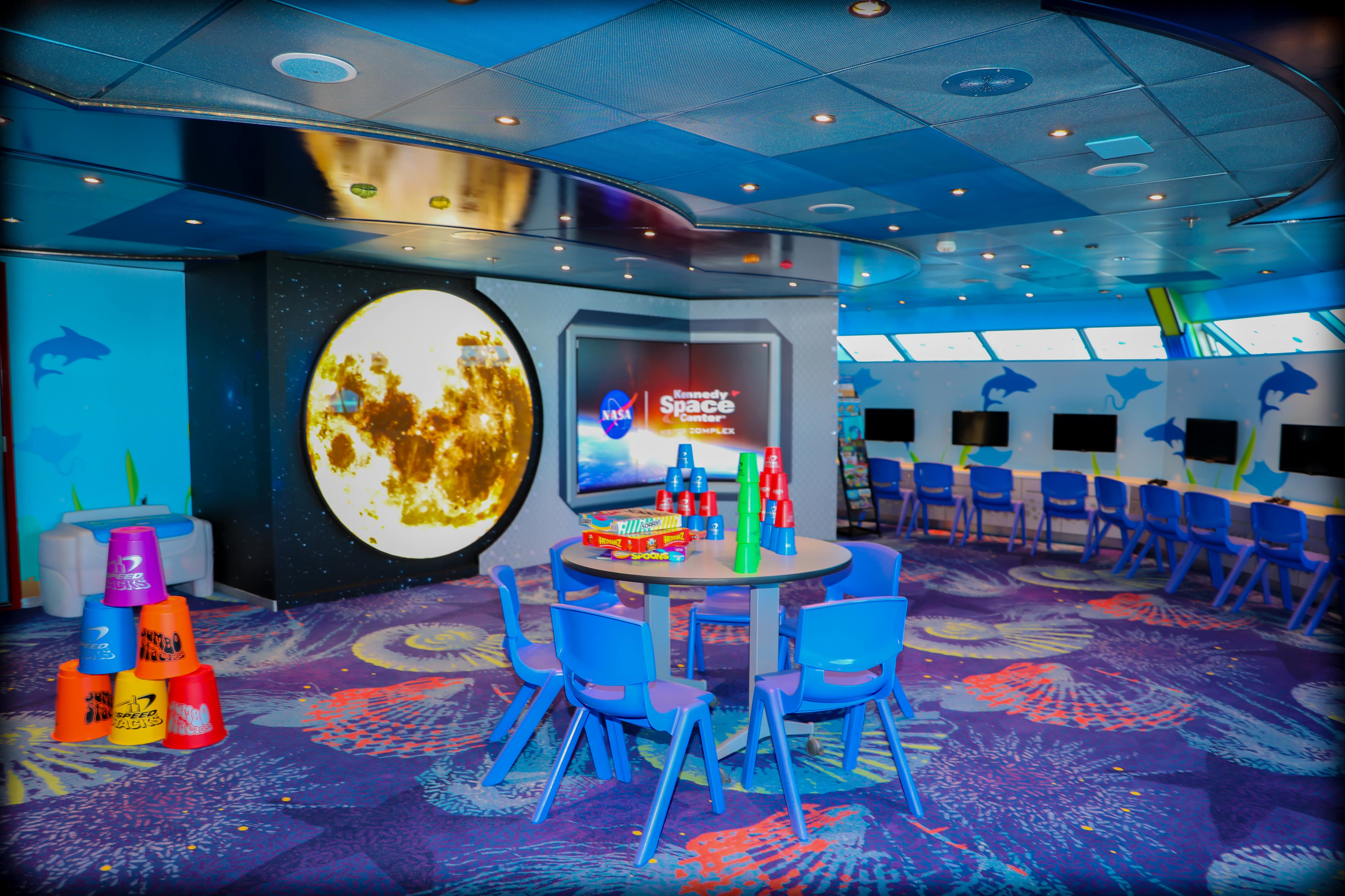 Carnival Glory Camp Ocean kids club with Kennedy Space Center wall