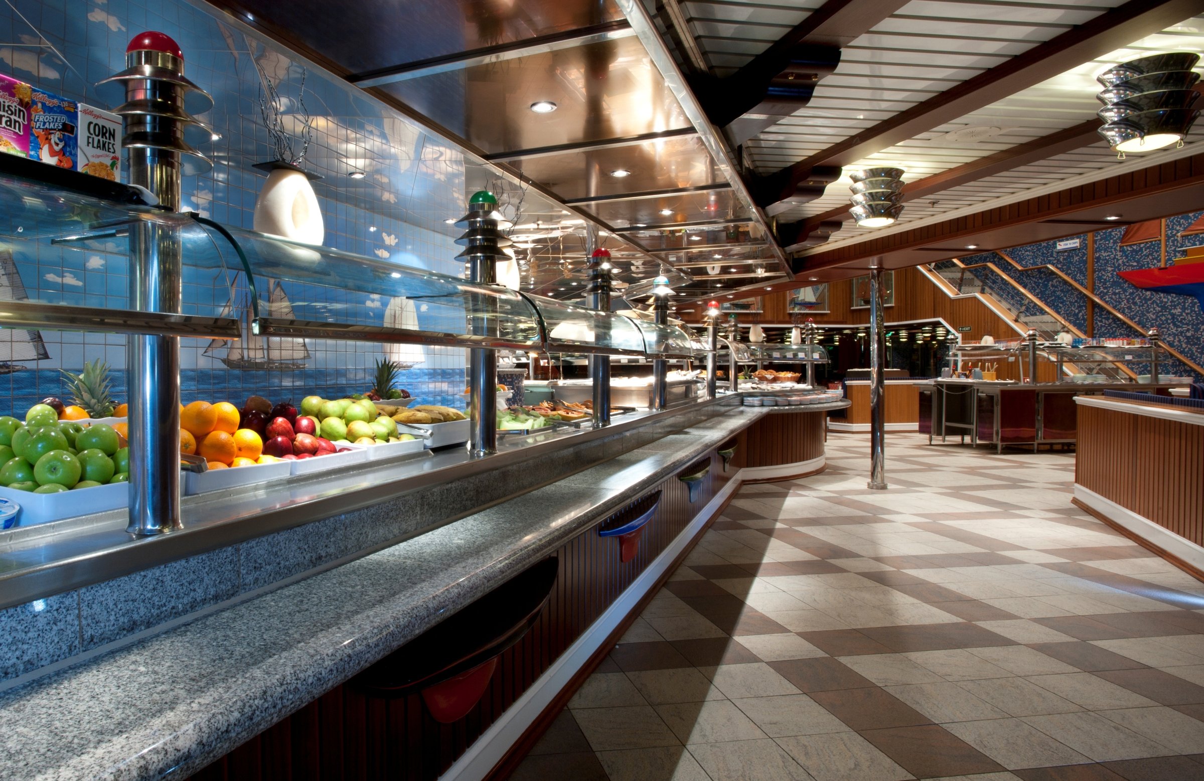 Carnival Glory Red Sail Restaurant buffet counters with fresh fruit