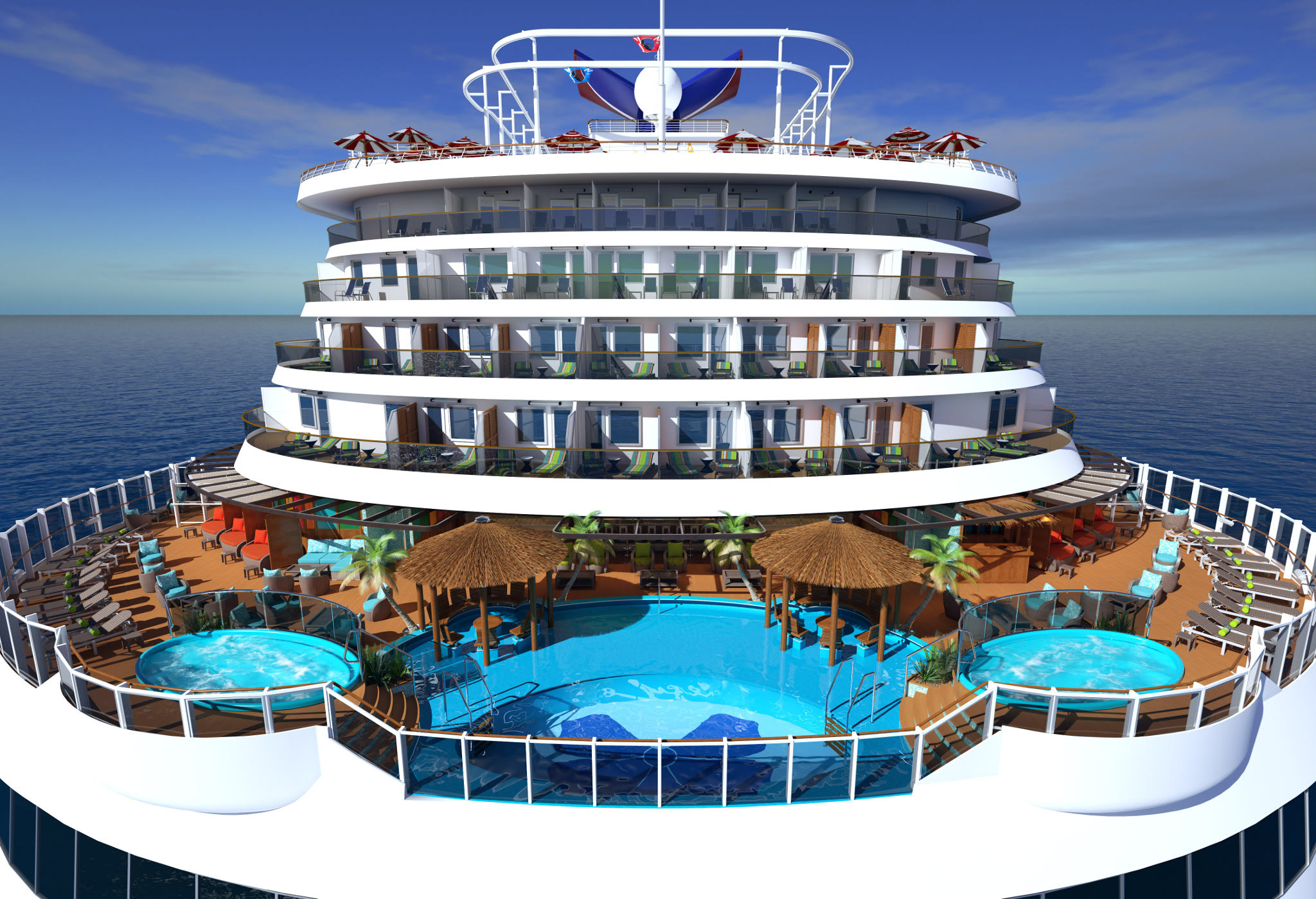 Sunny Havana Pool aerial render at the stern of Carnival Horizon