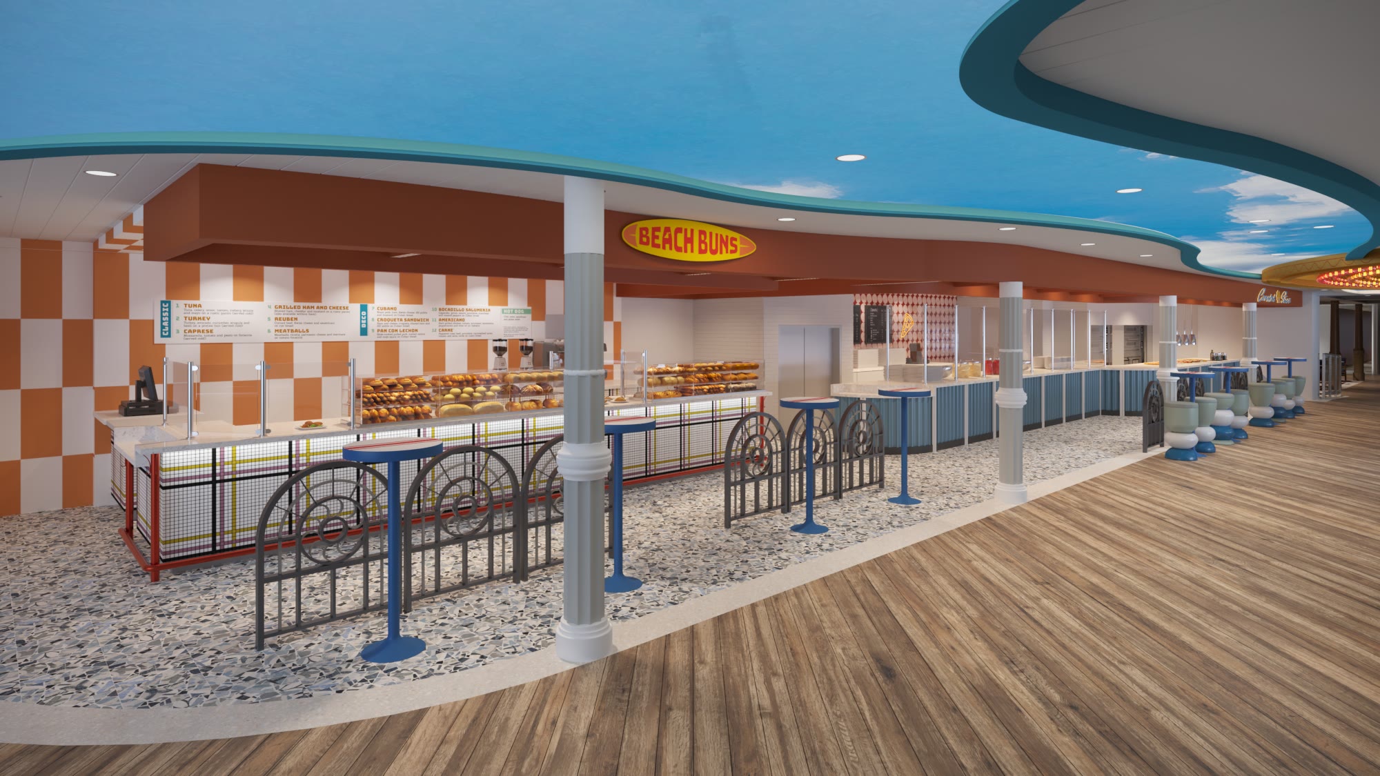 Bright Beach Buns counter at The Shores aboard Carnival Jubilee