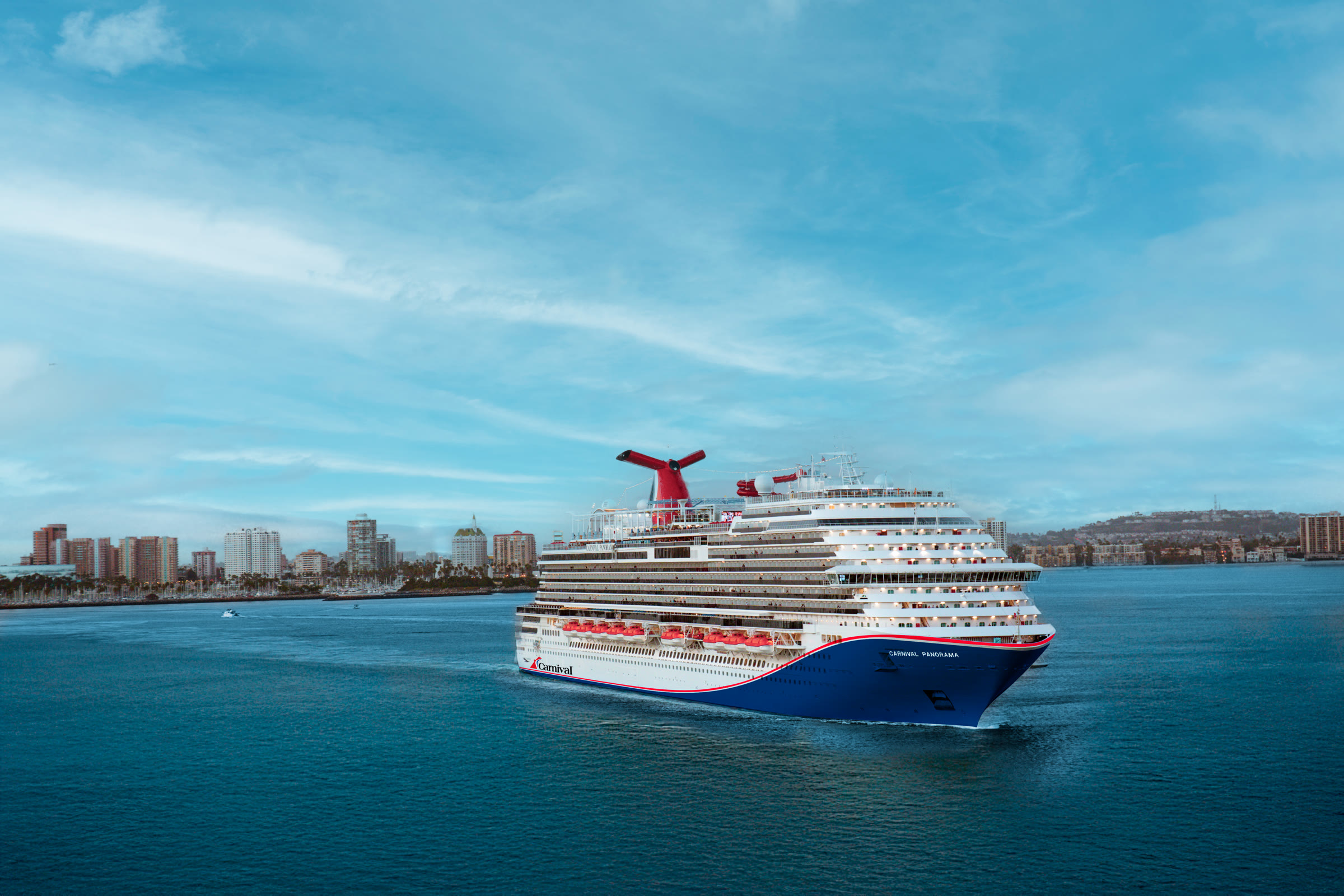 Carnival Panorama sunny aerial bow exterior near coast