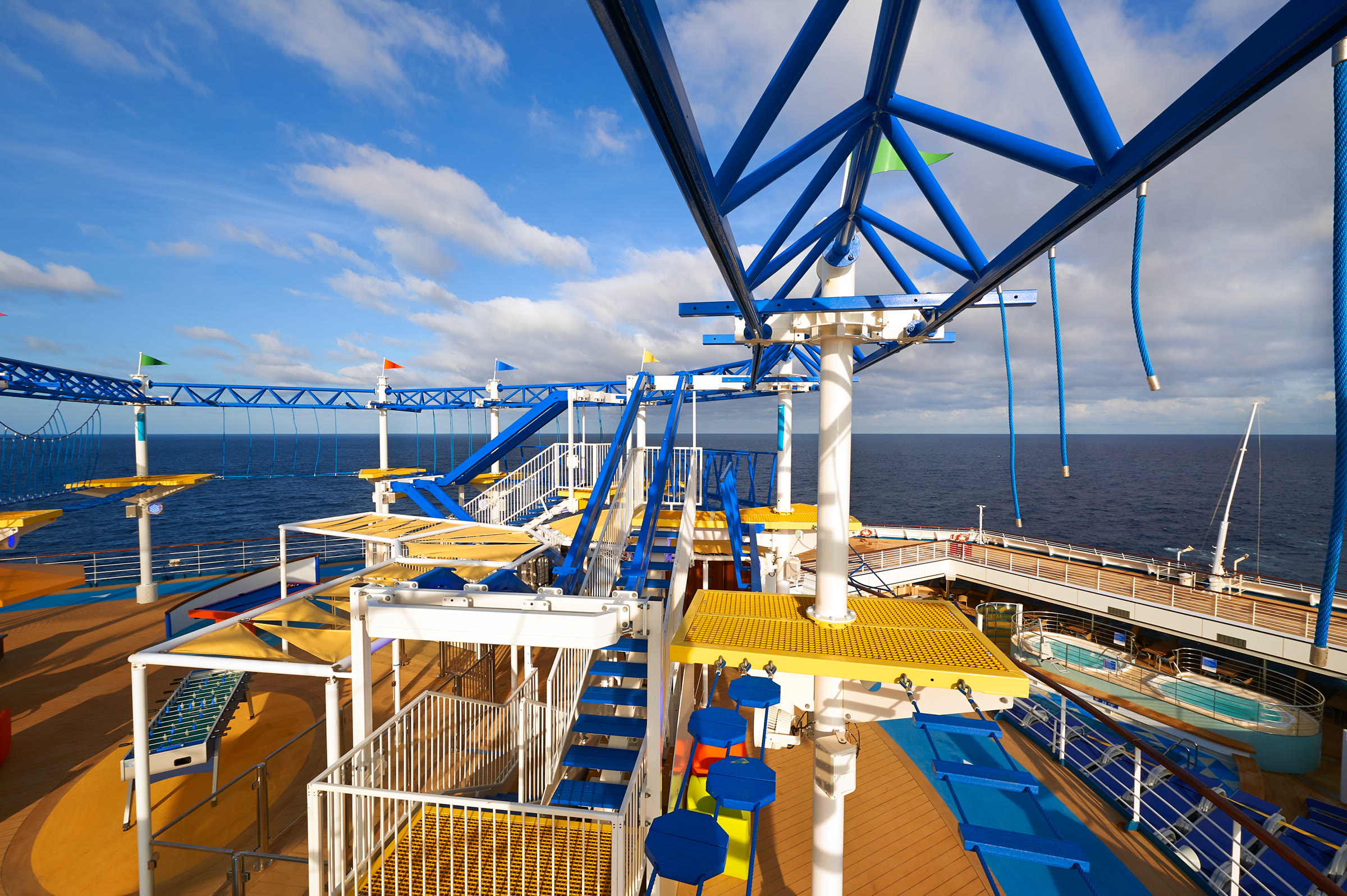 Carnival Sunrise SportsSquare ropes course on a sunny upper deck