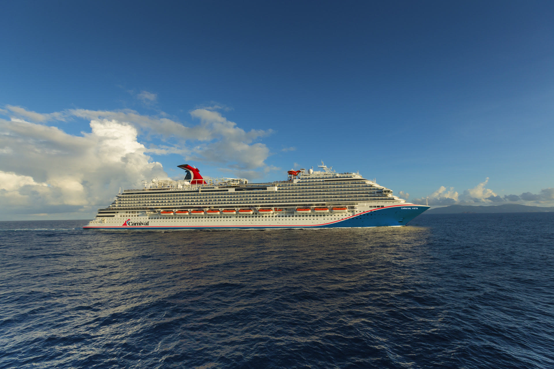 Carnival Vista sunny open-water starboard exterior profile