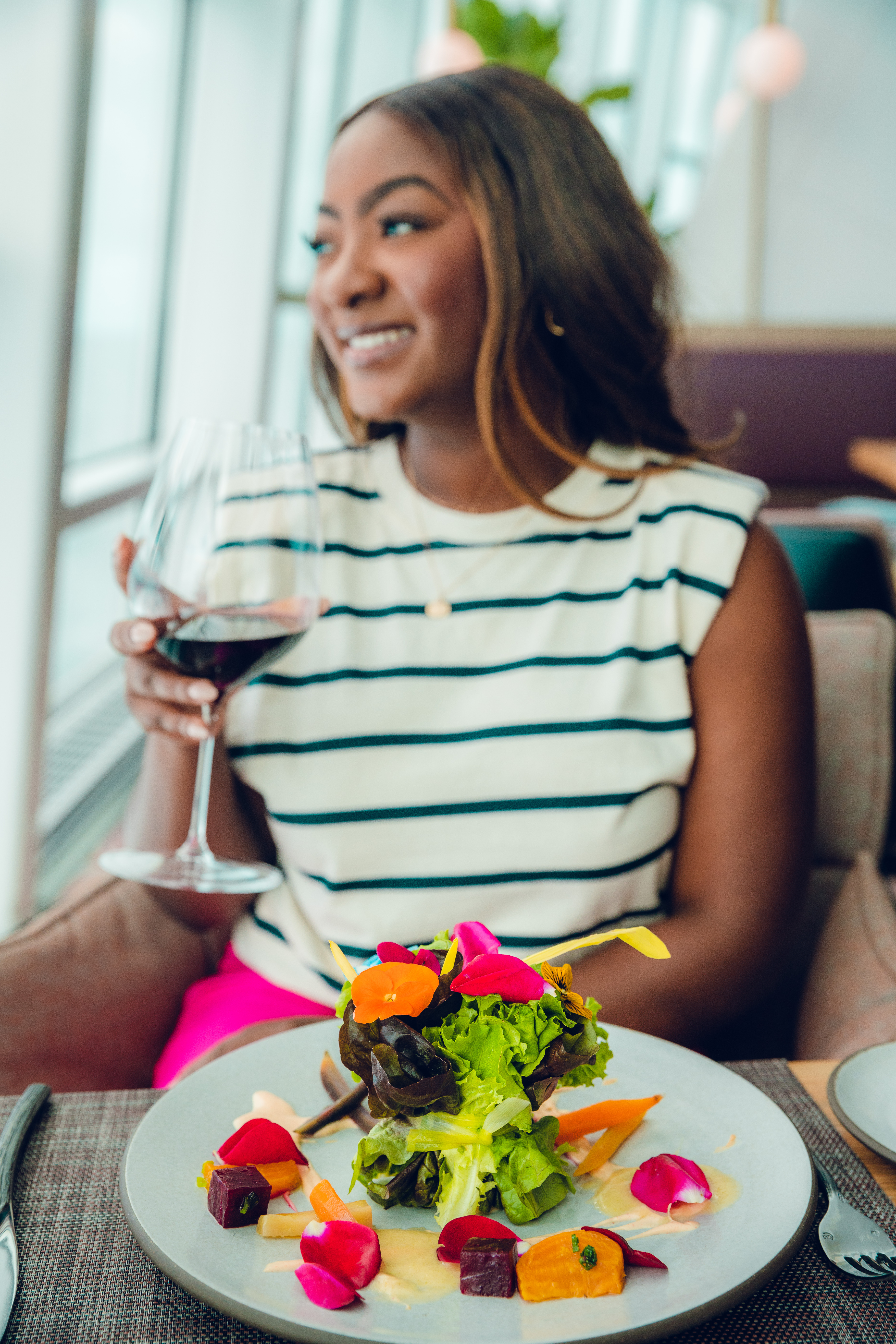 Celebrity Beyond Eden Restaurant plated salad in bright window light