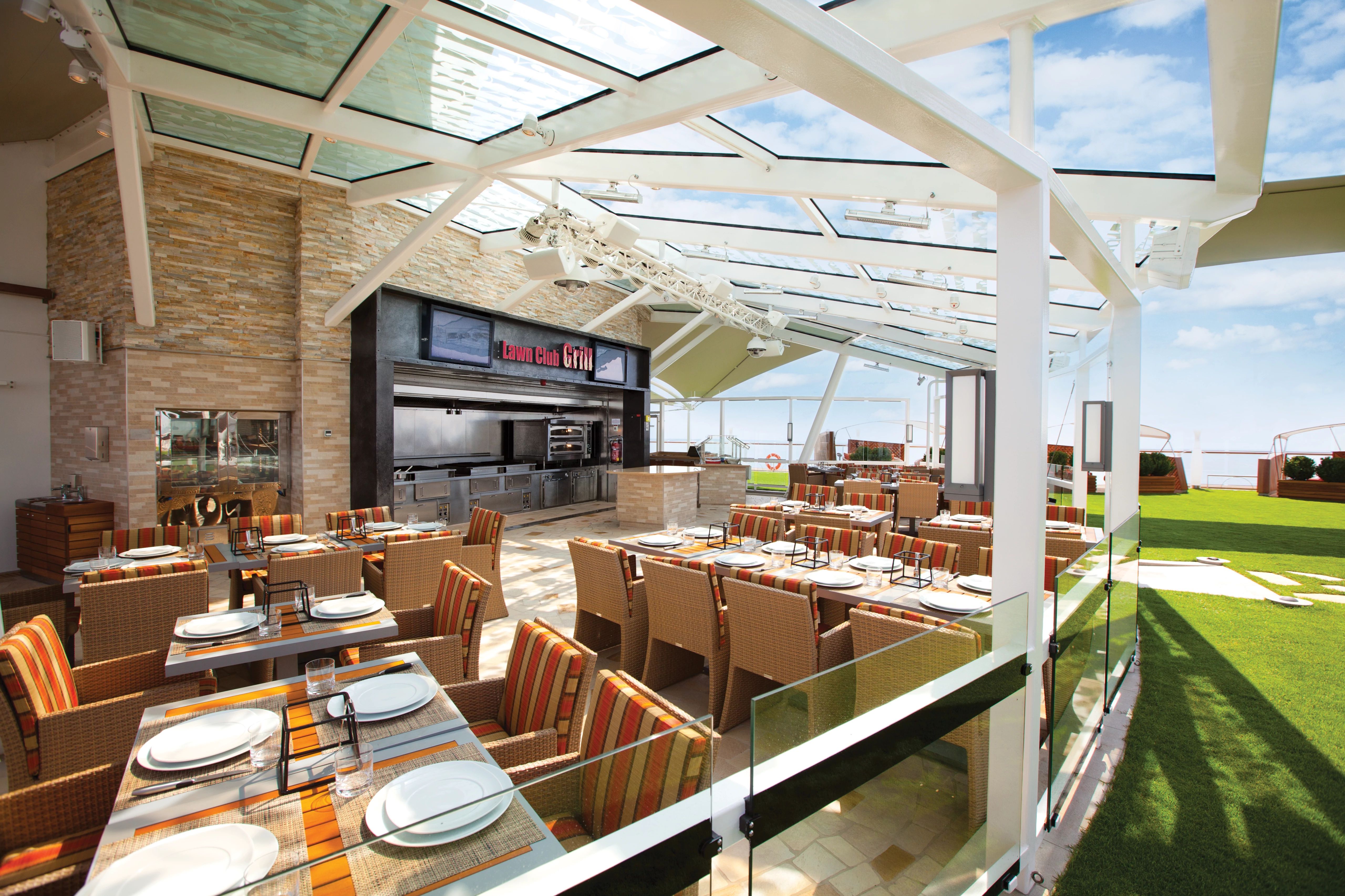Celebrity Silhouette Lawn Club Grill outdoor dining under glass roof