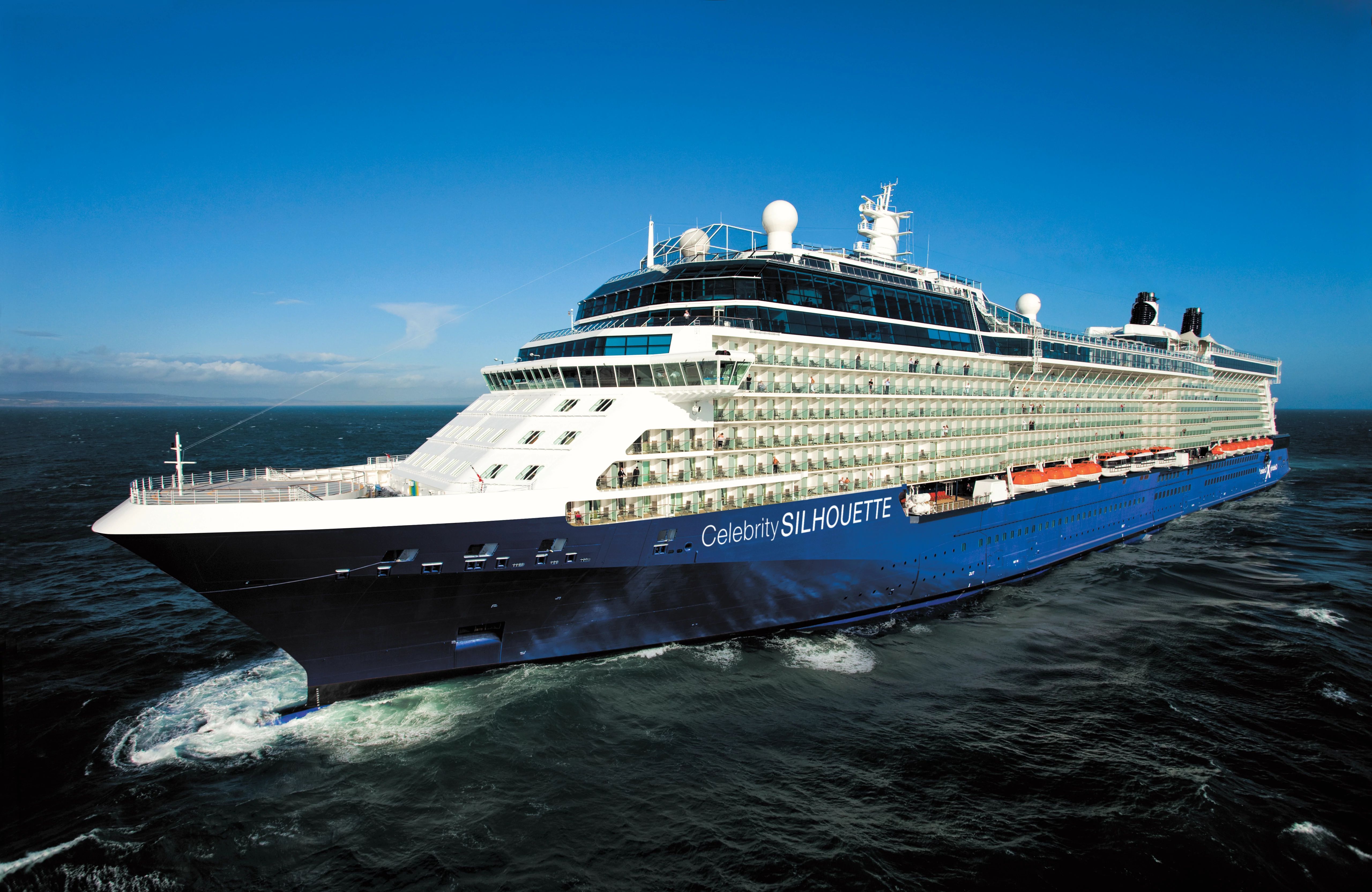 Celebrity Silhouette sunny bow exterior underway with SILHOUETTE on the hull