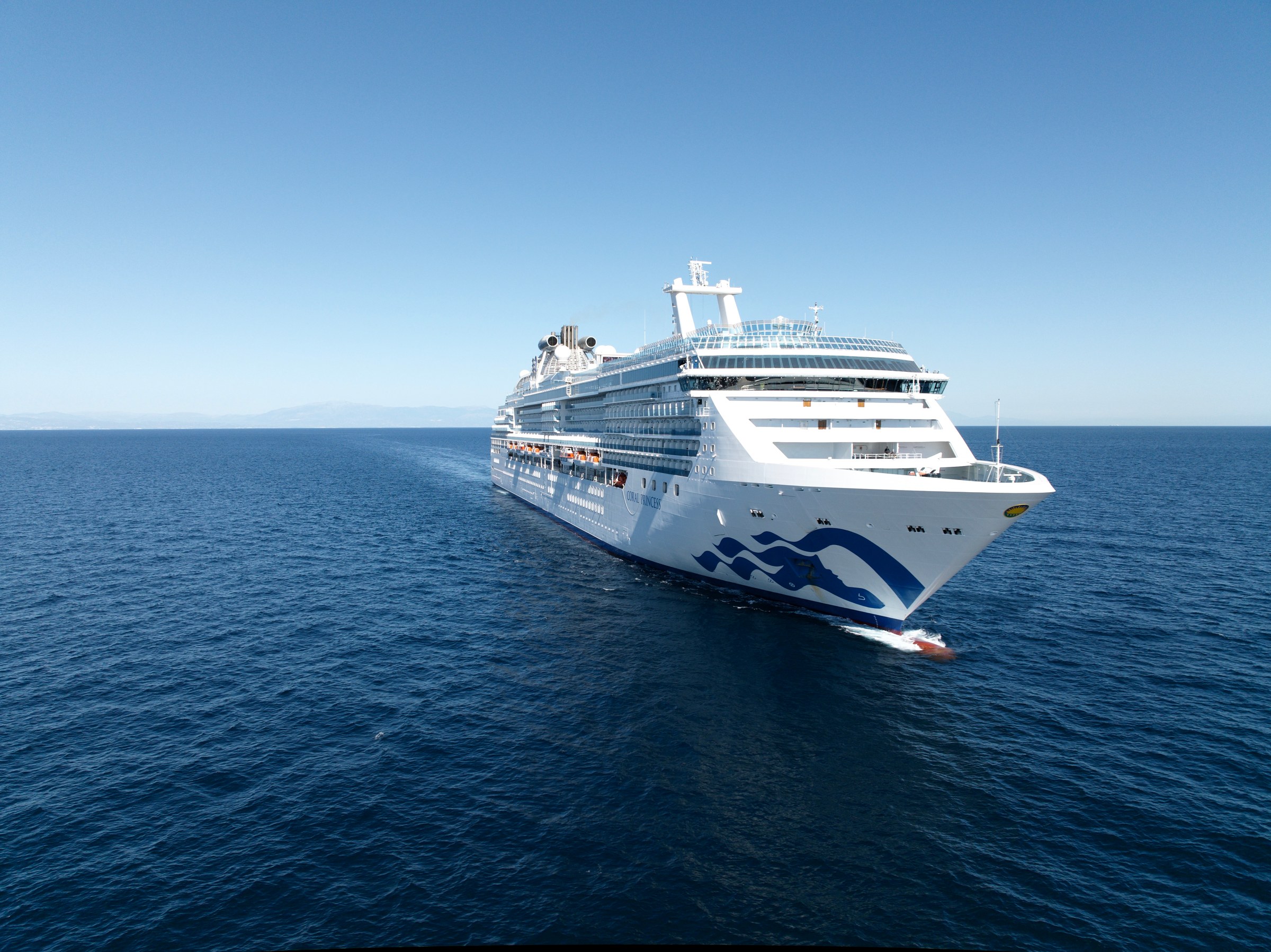 Coral Princess bow and port side aerial underway