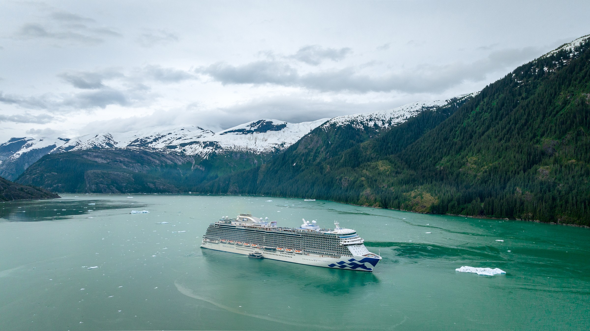 Discovery Princess aerial in Endicott Arm, Alaska