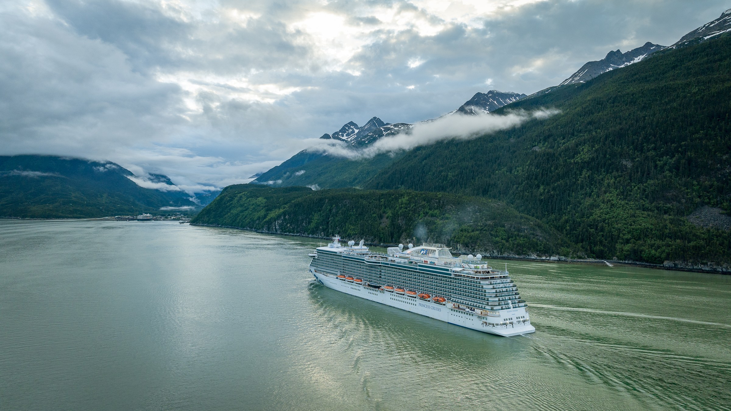 Majestic Princess aerial in an Alaskan fjord