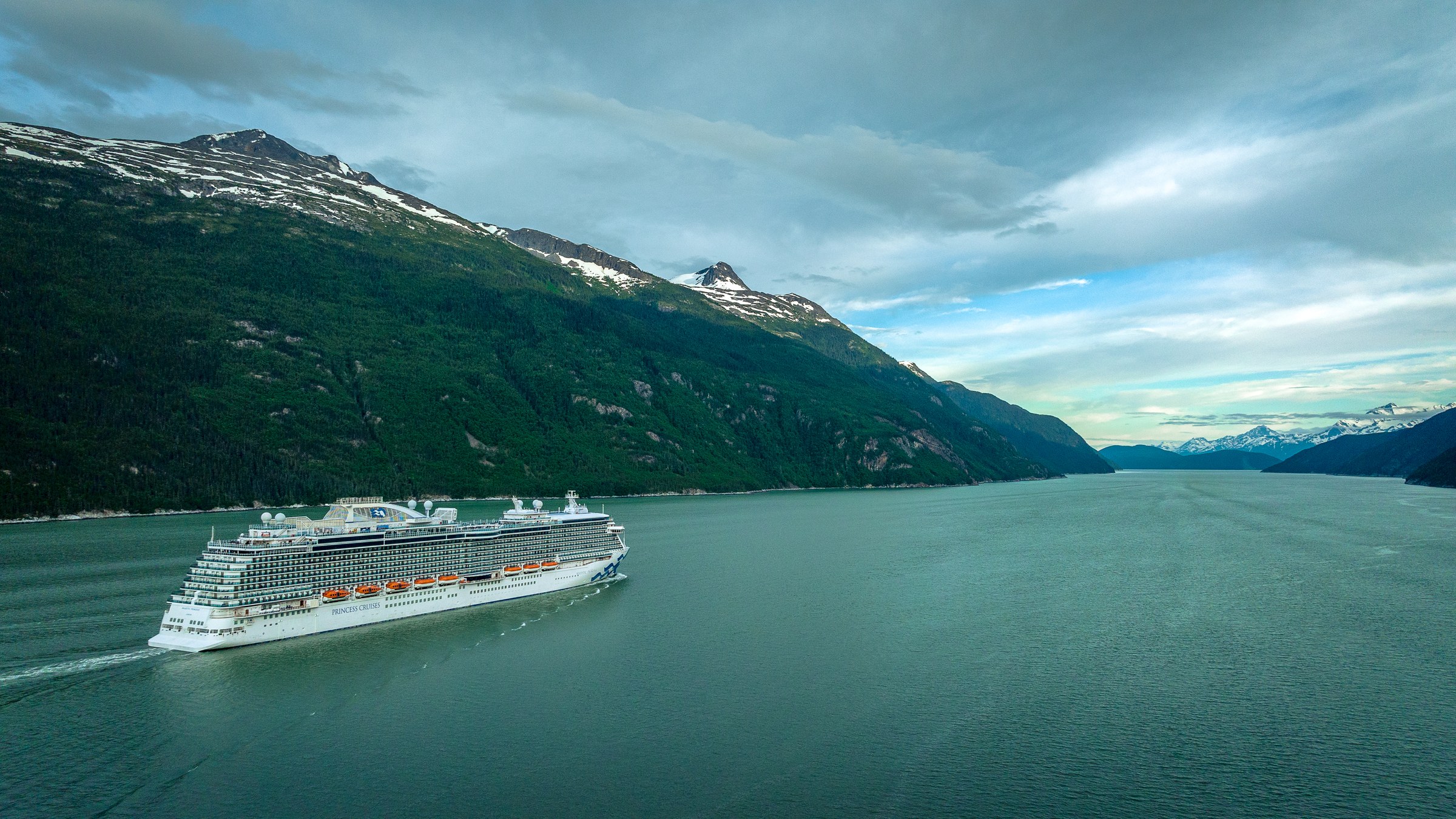 Majestic Princess aerial underway in Alaska