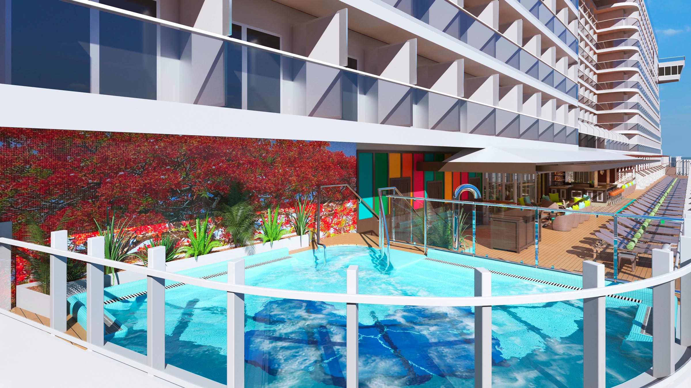 Sunny Havana Pool and bar rendering aboard Mardi Gras