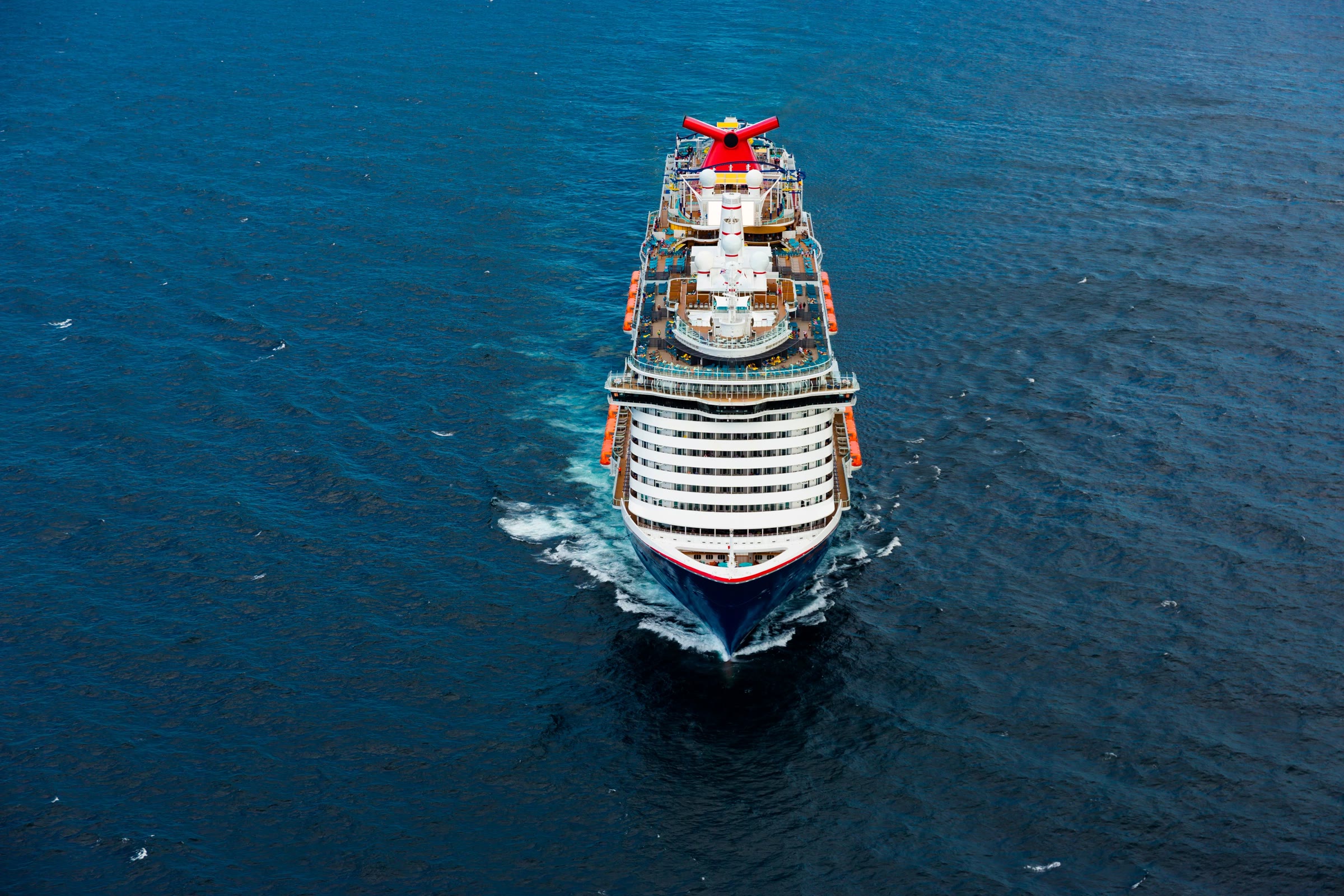 Mardi Gras sunny head-on aerial open-ocean exterior