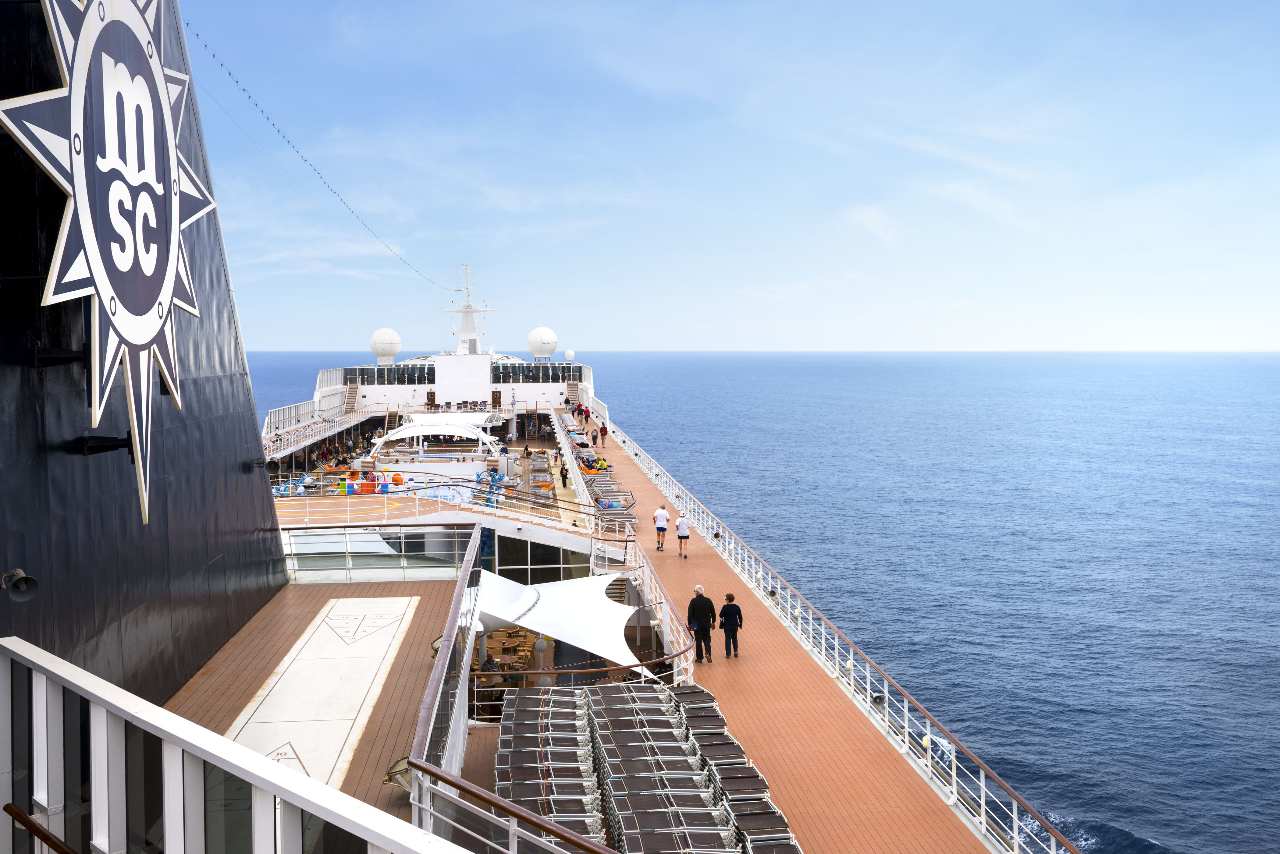 MSC Armonia sunny upper promenade deck overlooking the ocean