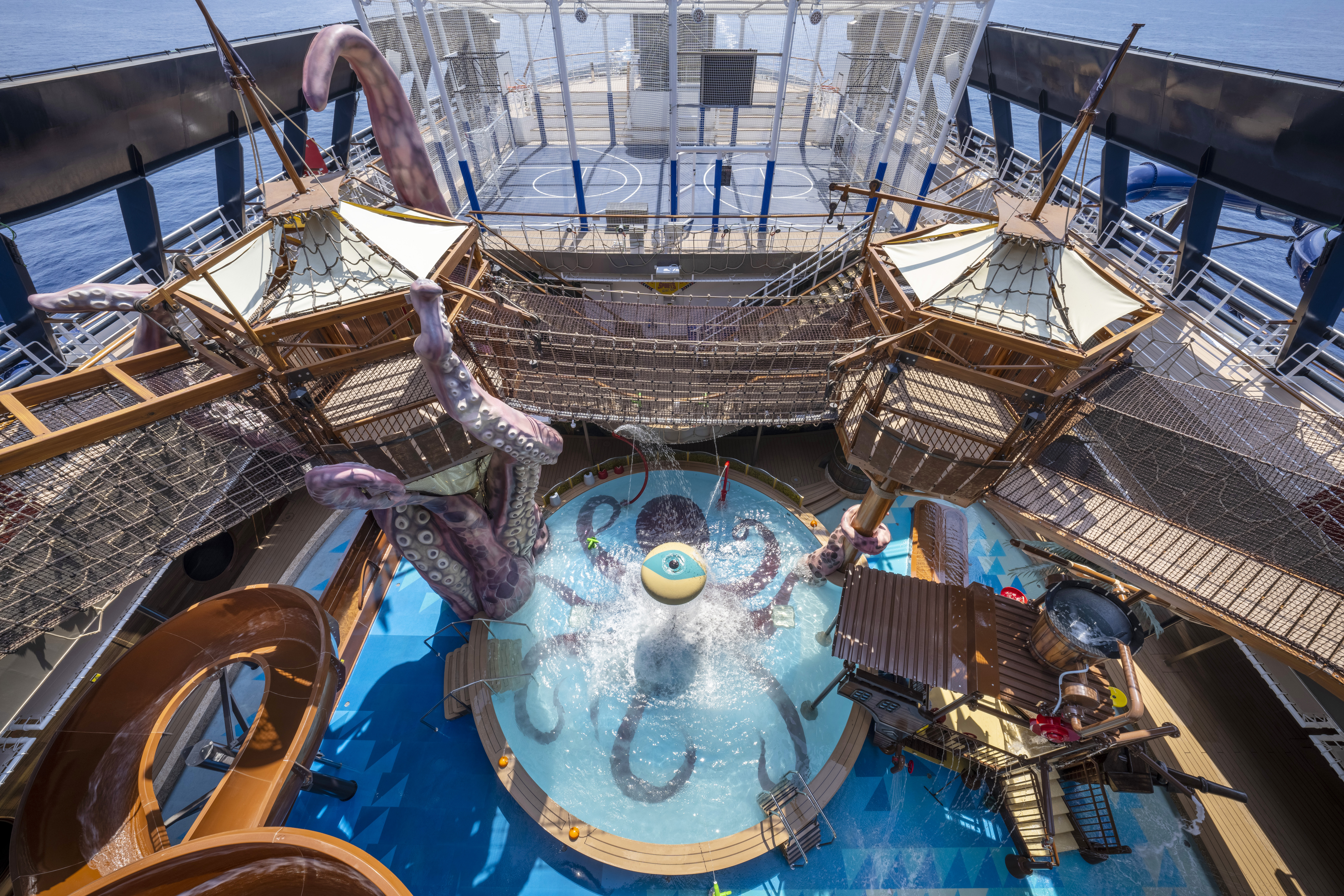 MSC Seashore Pirates Cove Aquapark on a sunny day at sea