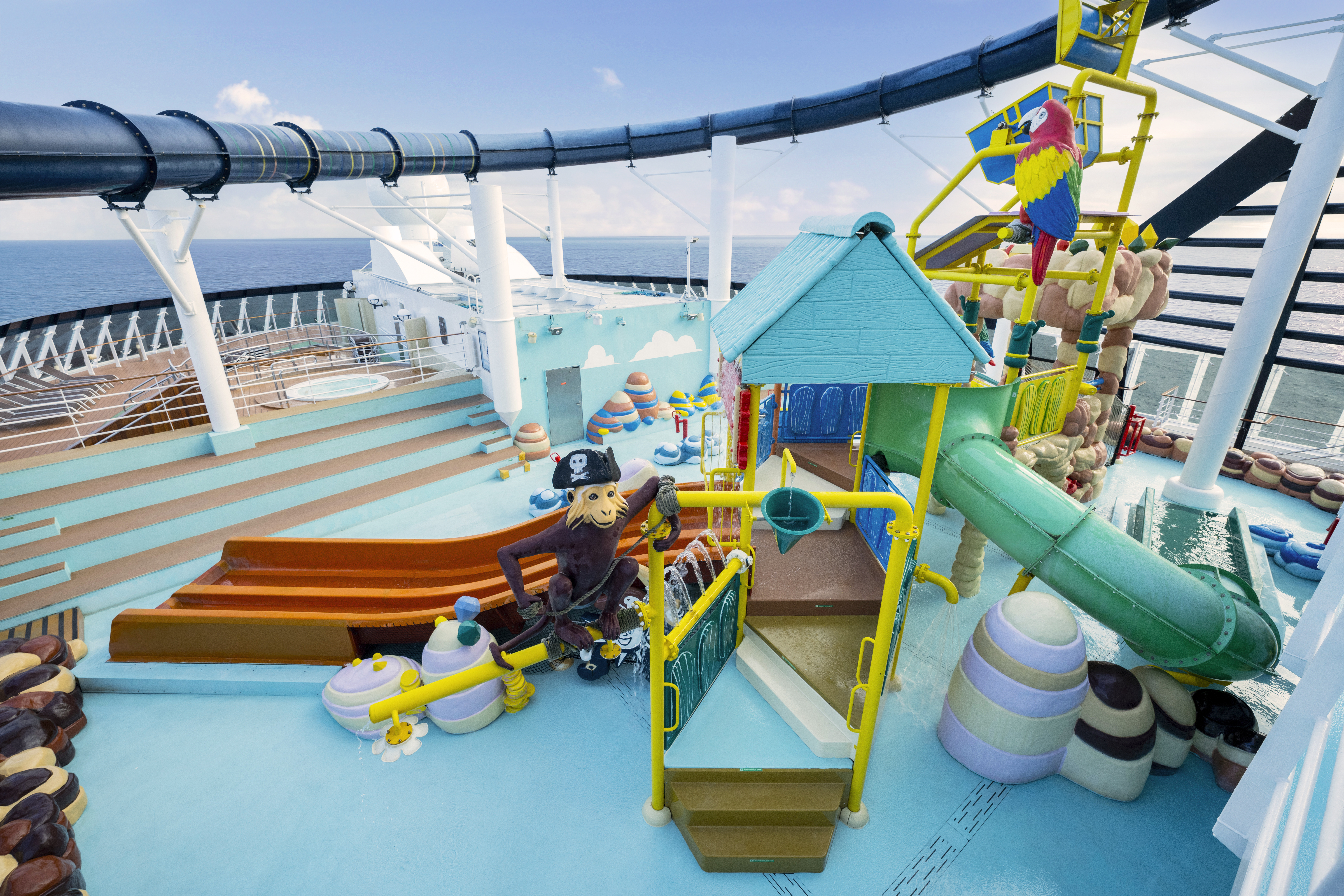 MSC Splendida Doremi Castle Aquapark slides overlooking the sea