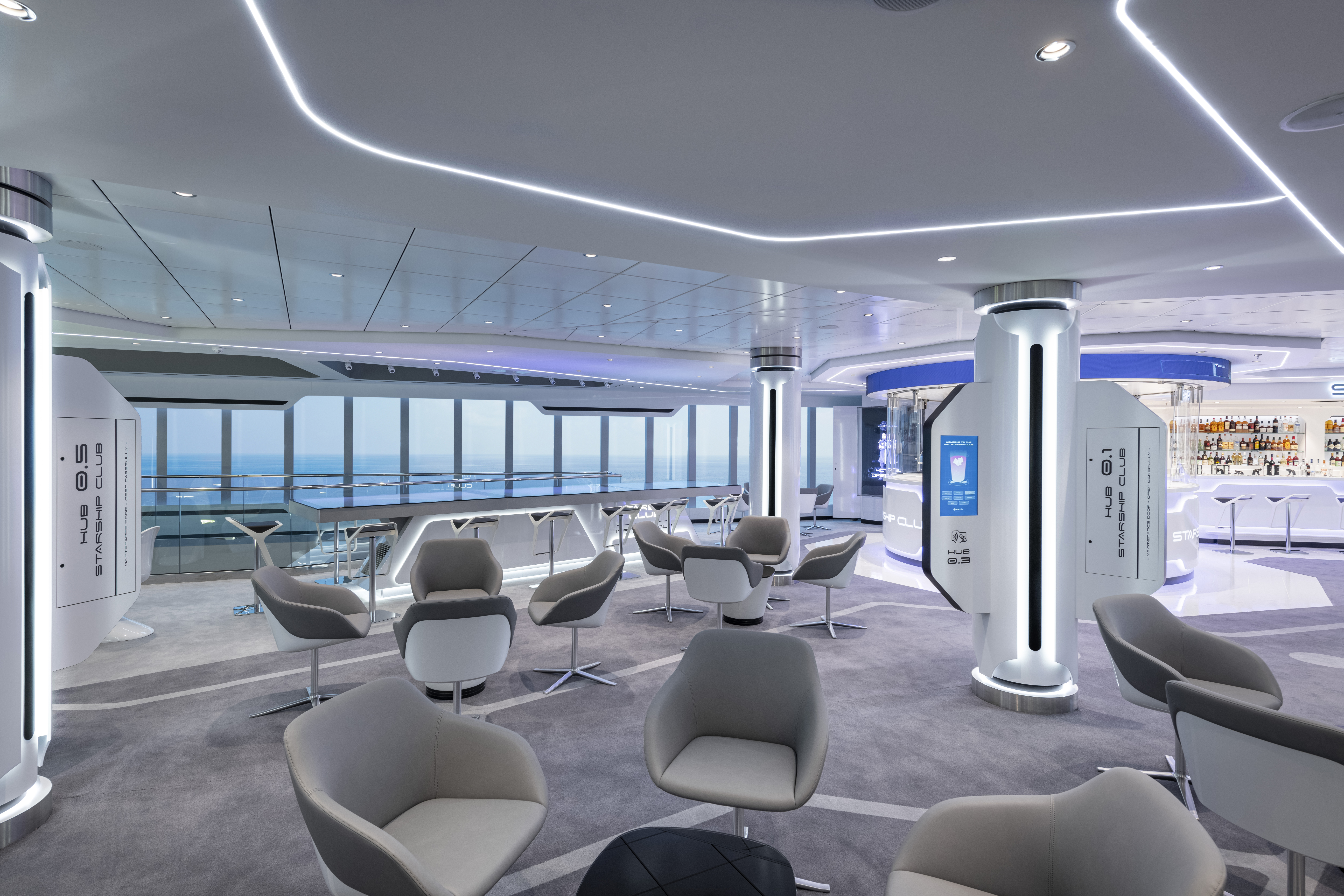 MSC Virtuosa Starship Club lounge with sea-view windows