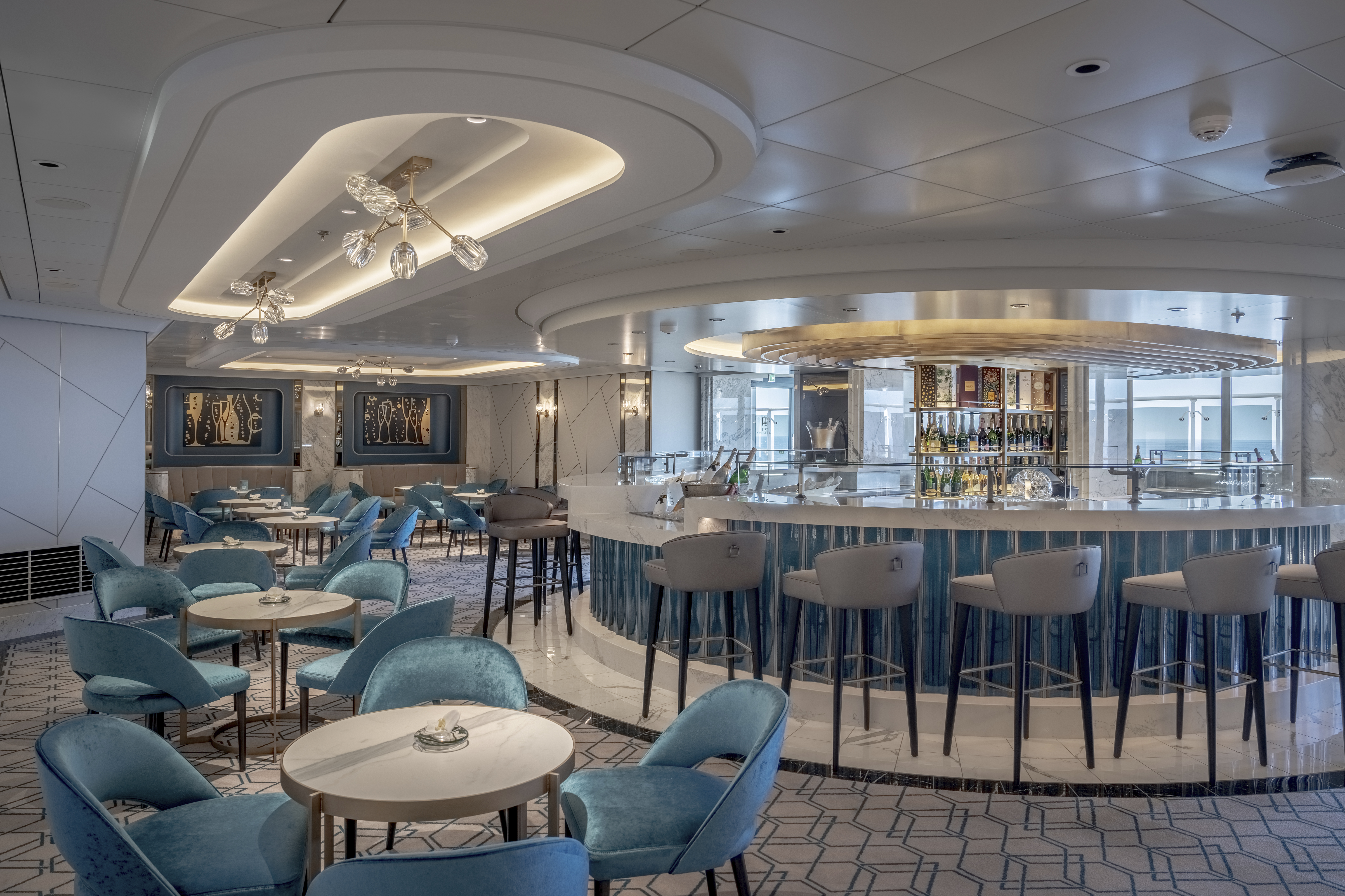 MSC World Asia Fizz Champagne Bar bright lounge interior