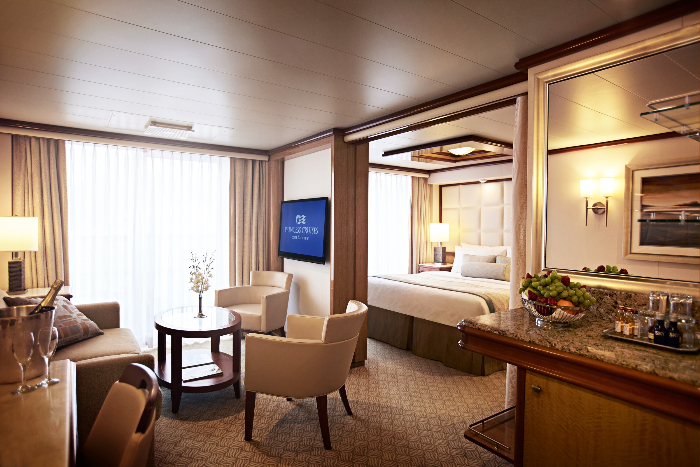 Royal Princess Suite sitting area and bedroom