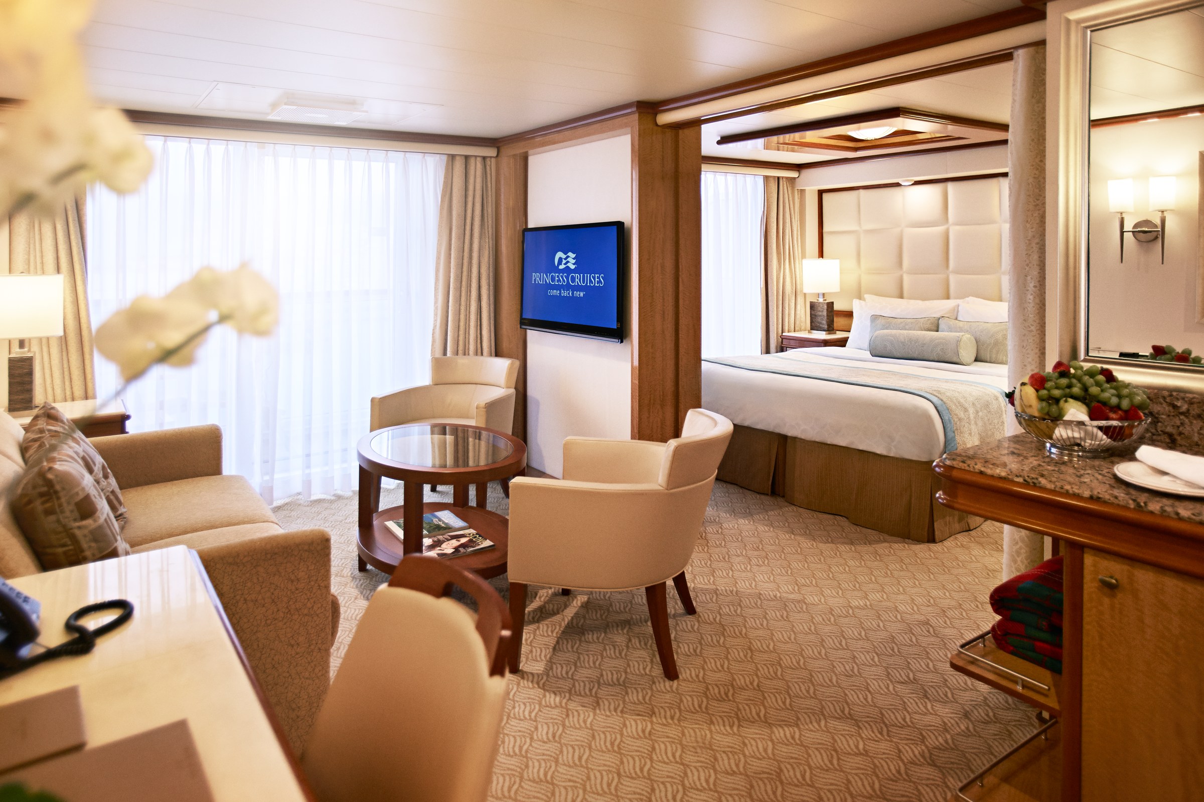 Royal Princess Suite sitting area and bedroom