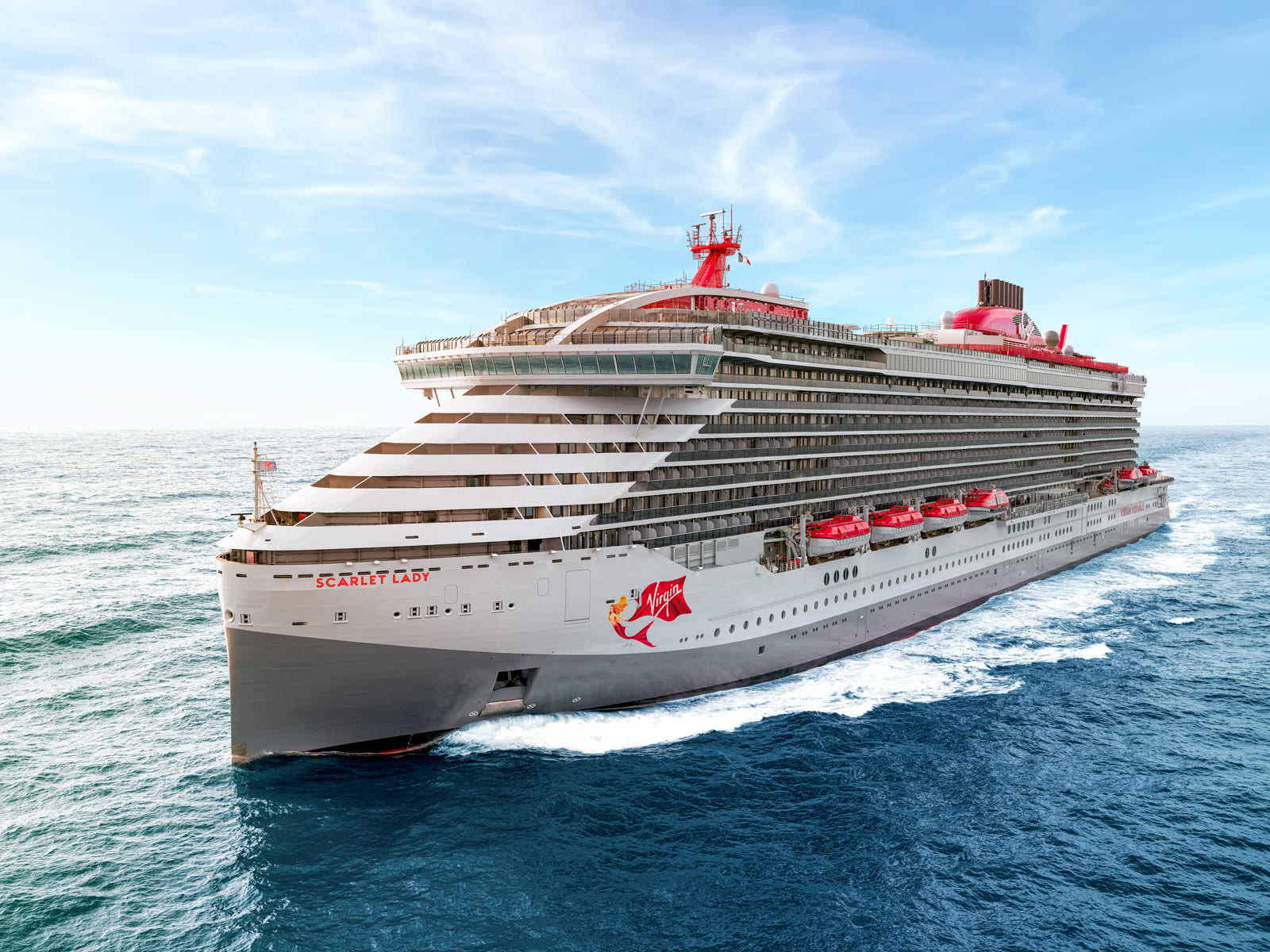Scarlet Lady exterior sailing, bright sky