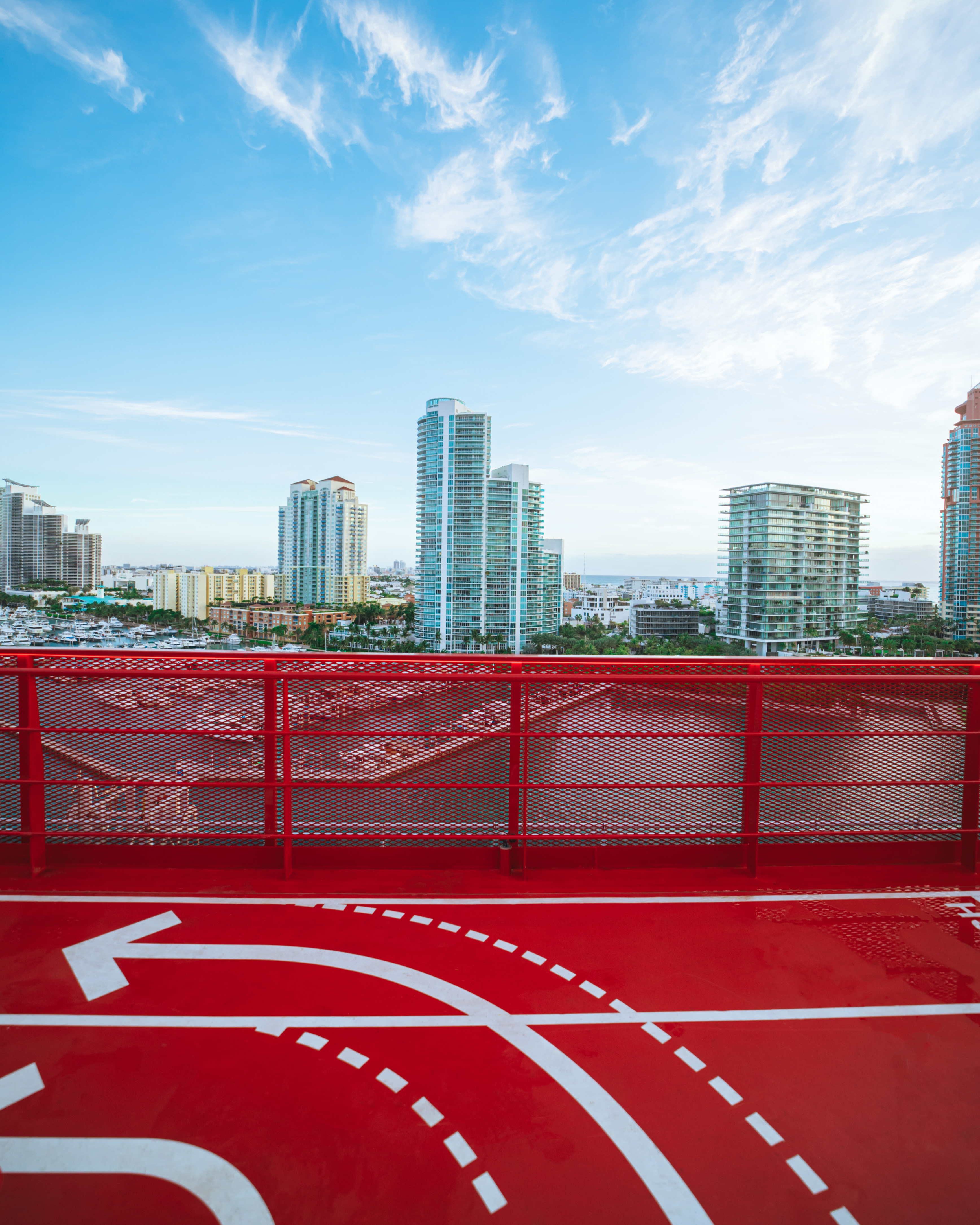 The Runway red track overlooking Miami skyline.