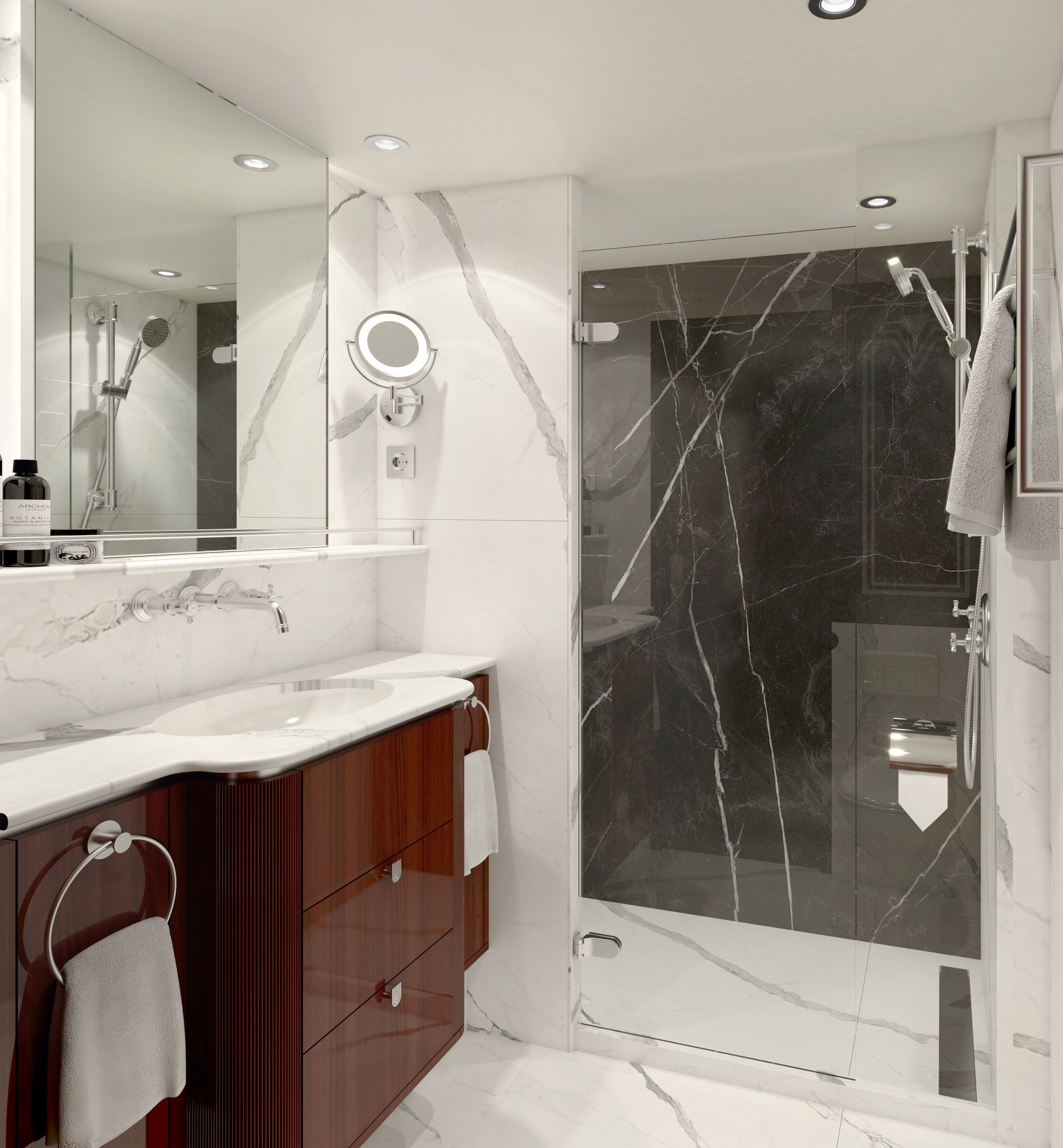 S.S. Marlene – Classic stateroom bathroom (rendering)