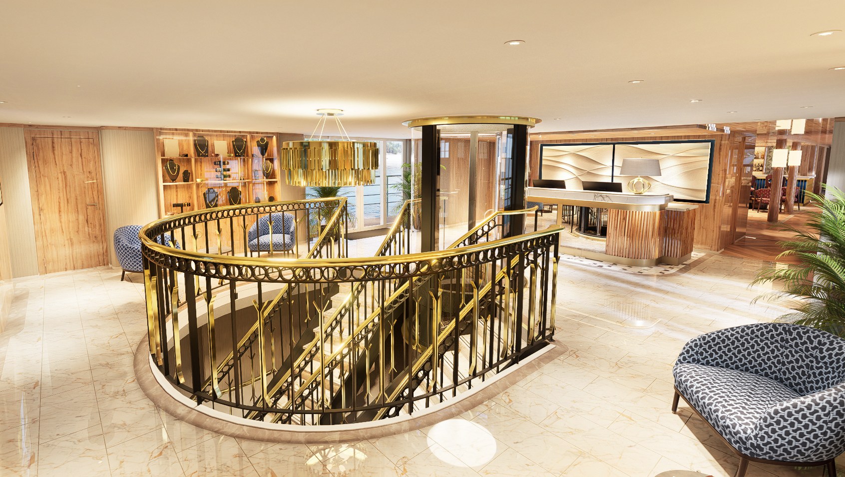 S.S. São Rafael – Lobby staircase (rendering)