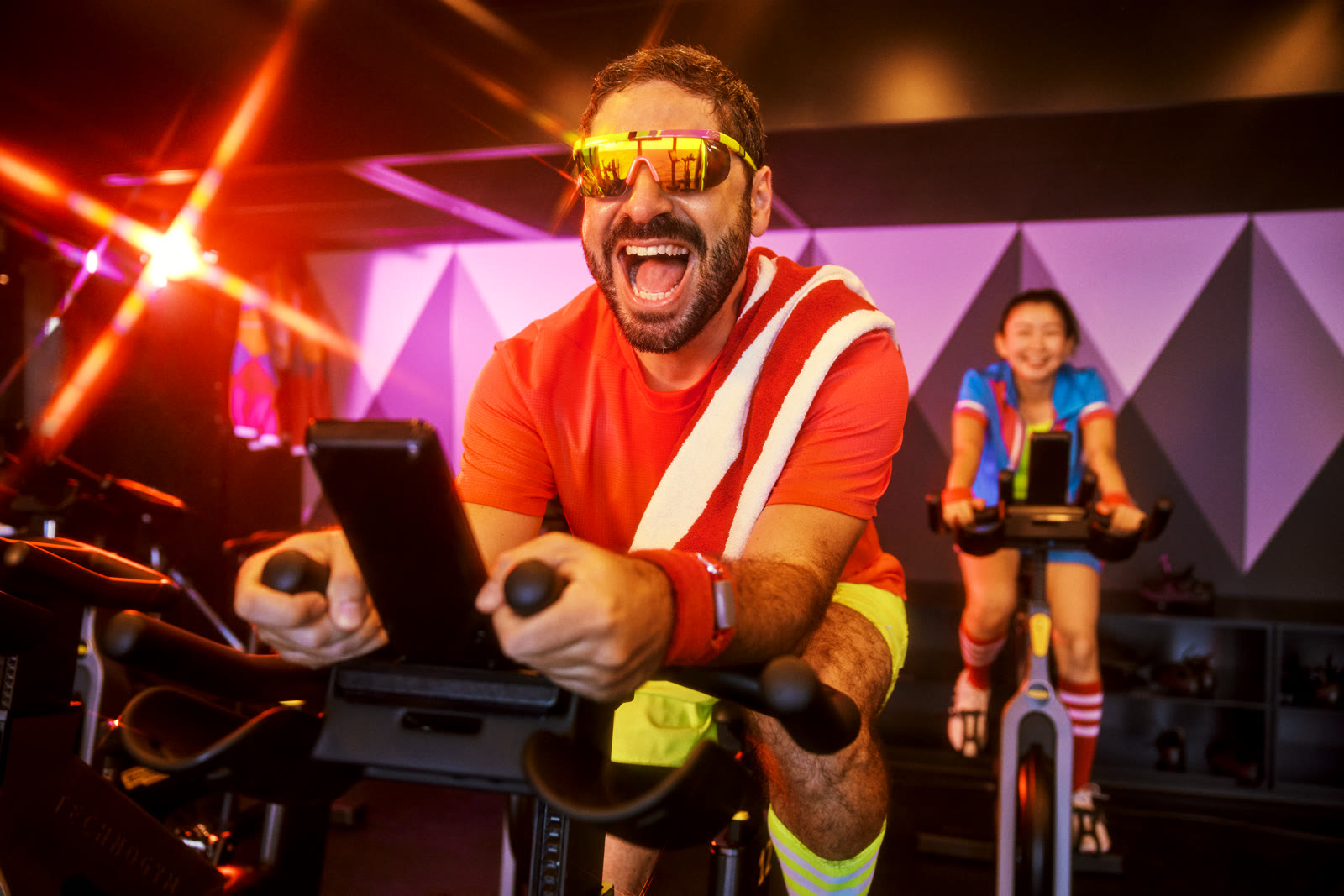 Energetic spin class in the onboard gym